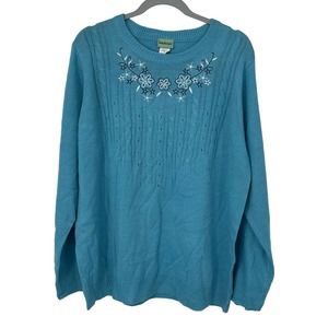 SARA MORGAN BLUE BRAIDED FLORAL DESIGN SWEATER SIZE XL